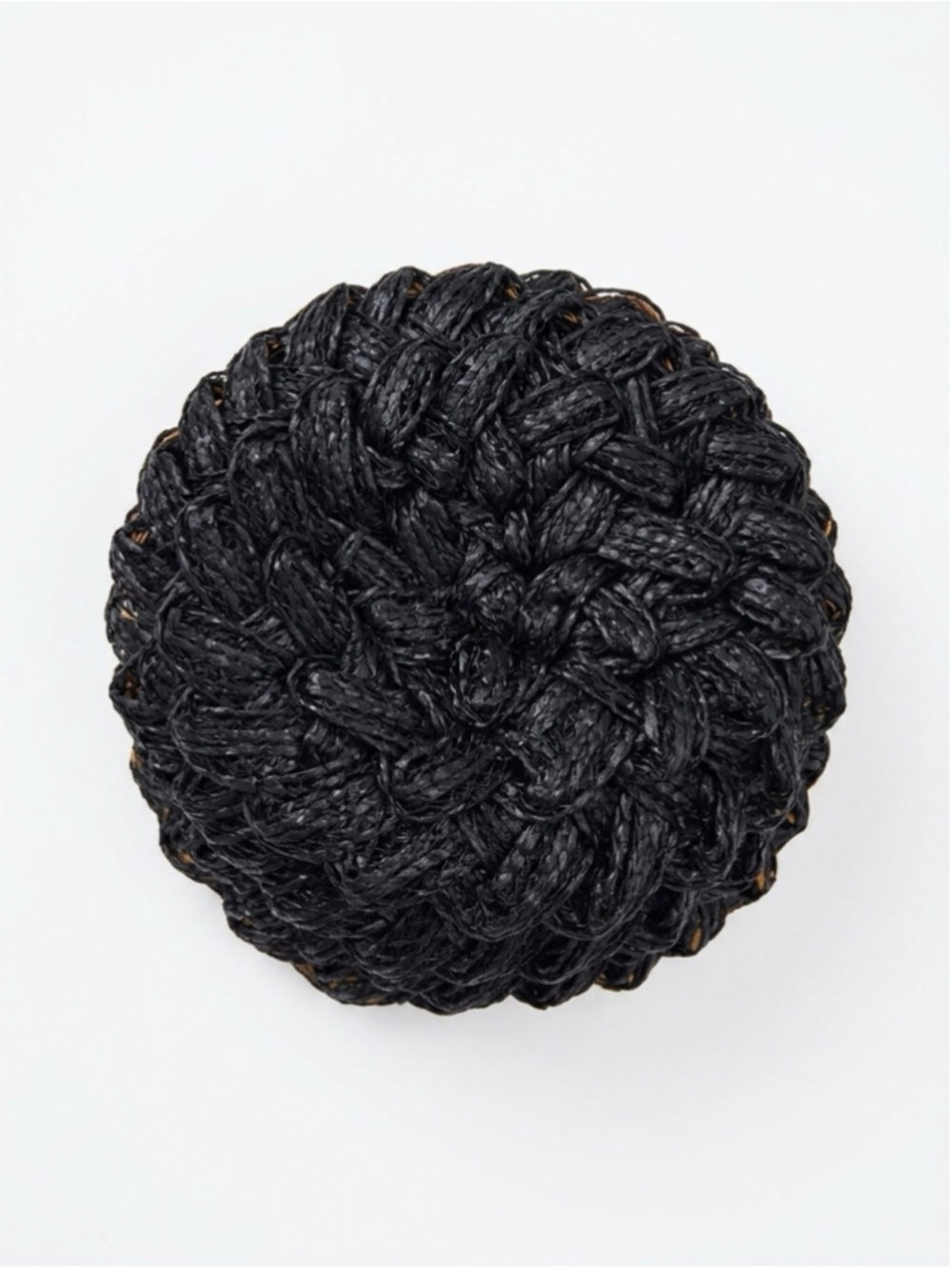 Vintage 50s Black Braided Straw Hat with Velvet Bow - Picture 4 of 5